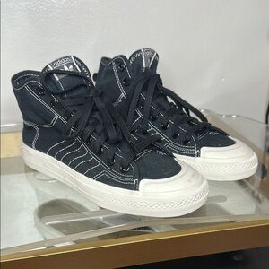 Adidas Black High-Top Nizza Sneakers with White contrast stitching
